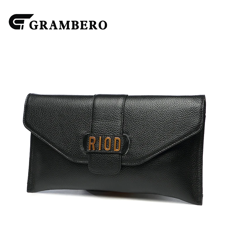 

Europe Style Solid Color Genuine Leather Clutch Wallet Soft Top Leather Long Purse Banquet Shoulder Crossbody Bags Sent Friends