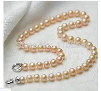 

Women Gift Freshwater Strand 8-9mm pink pearls necklace freshwater cultured pearl 18"Genuine Selling Huge