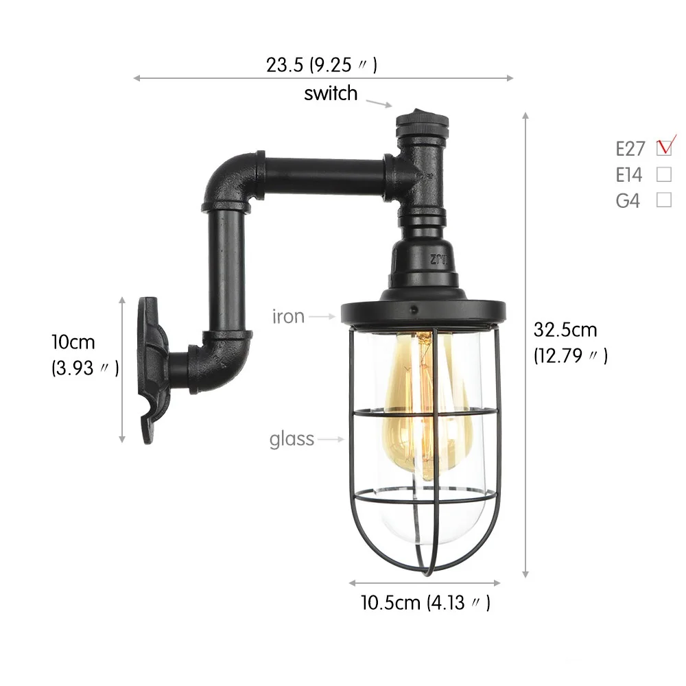 Винтажный промышленный настенный светильник в стиле ретро, настенный светильник с водопроводными трубами E27, железный бра, светильник для дома, бара, прохода, лампы для украшения ресторана - Цвет абажура: 9