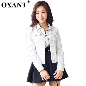 

OXANT 2019 Autumn Fashion Women's Jeans Denim Jacket Women White Pockets Button Coat Casual Jackets For Women Outwear XC186