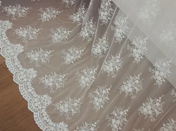 

embroidered tulle lace fabric, ivory lace fabric with retro floral 10 yards
