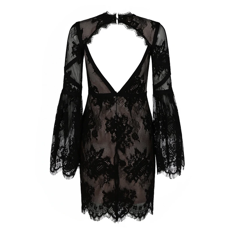 INDRESSME 2018 новое летнее женское облегающее платье Элегантное Черное Кружевное мини