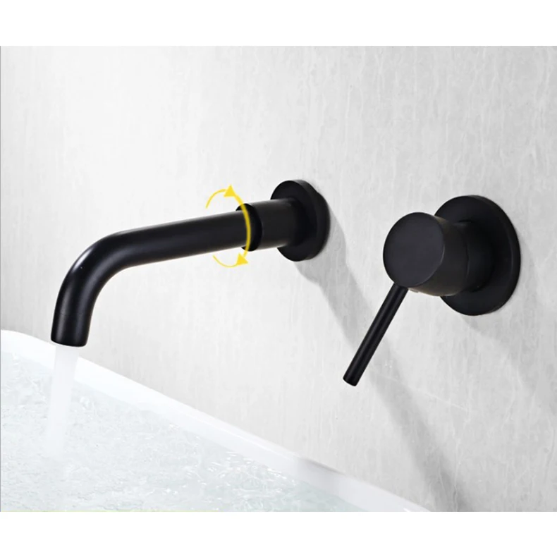 Black enters bibcock of cold hot water of wall type face basin bathroom ark washbasin basin basin copper bibcock on the stage