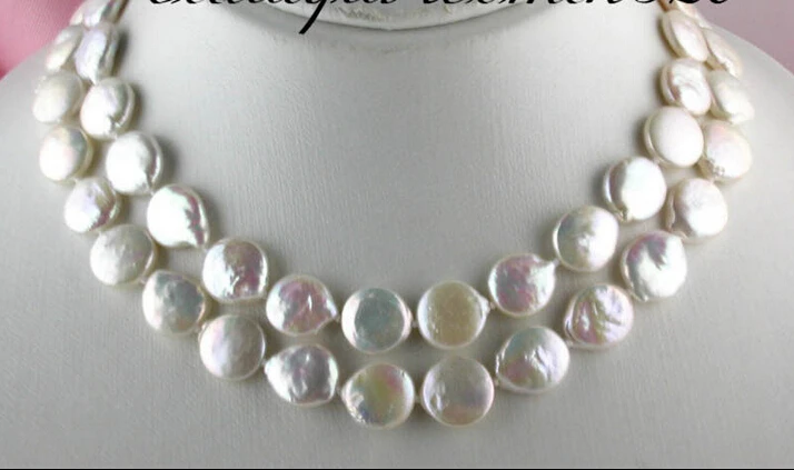 

fast z1711 NATURAL 31" 14mm coin white freshwater pearl necklace NEW