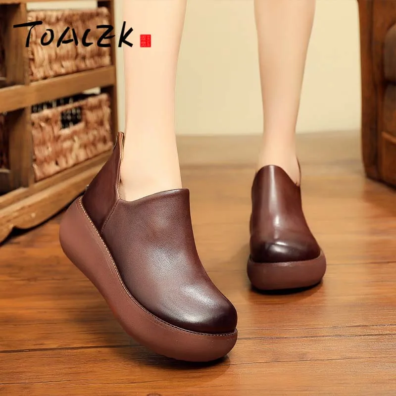 

Handmade women's shoes autumn new leather casual shoes women's casual wild thick bottom layer leather women's shoes tide