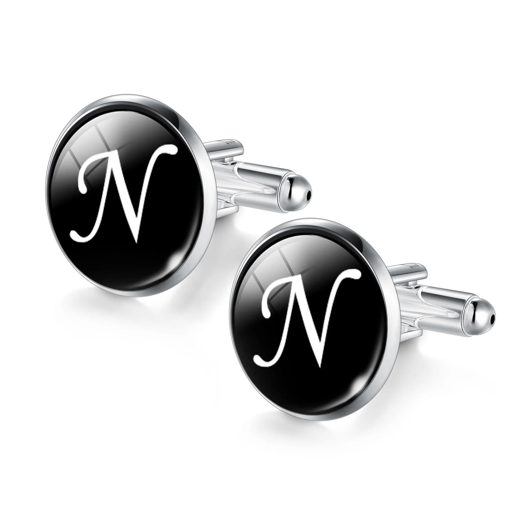 2018 New Arrival Glass Cabochon Letters N-Z Simple Letter Black Cufflinks for Men Gift T Shirt Cool Cuff Links Jewelry Fashion Jewelry