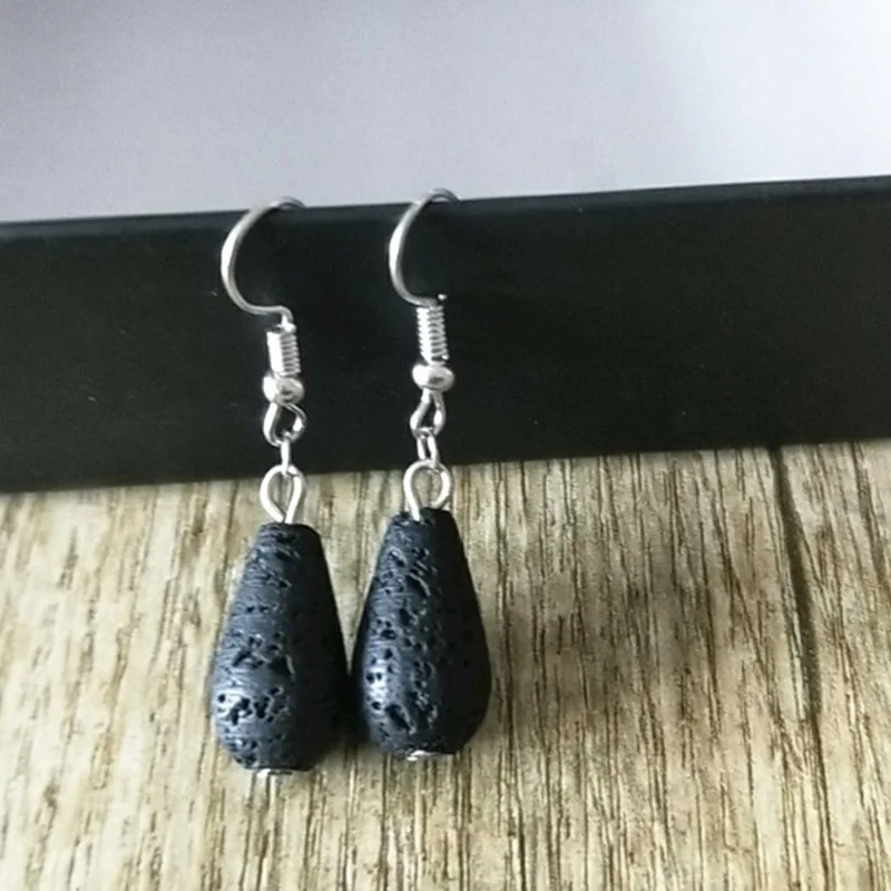 Drop Bottle Black бусина из лавового камня Серьги для ароматерапии DIY Essential Oil