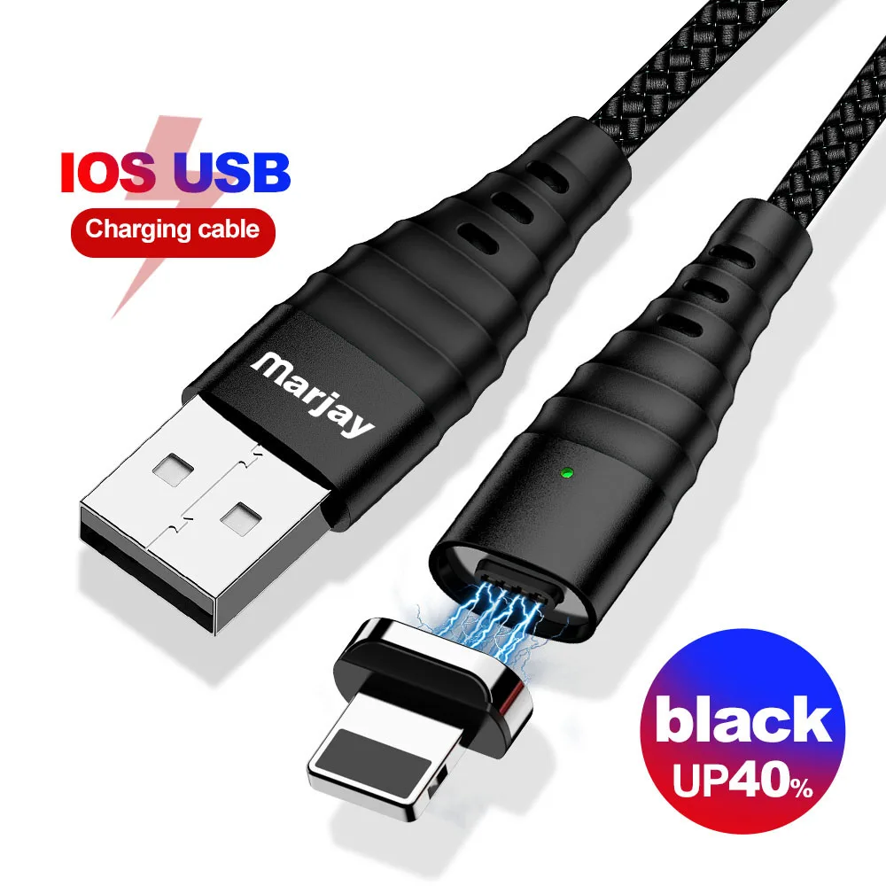 Магнитный usb-кабель Marjay для iPhone 7, 8 Plus, X, Xs, Max, XR, 3A, быстрая зарядка, 8 PIN, 2 м, магнитное зарядное устройство, USB кабель мобильного телефона - Цвет: Black For iphone