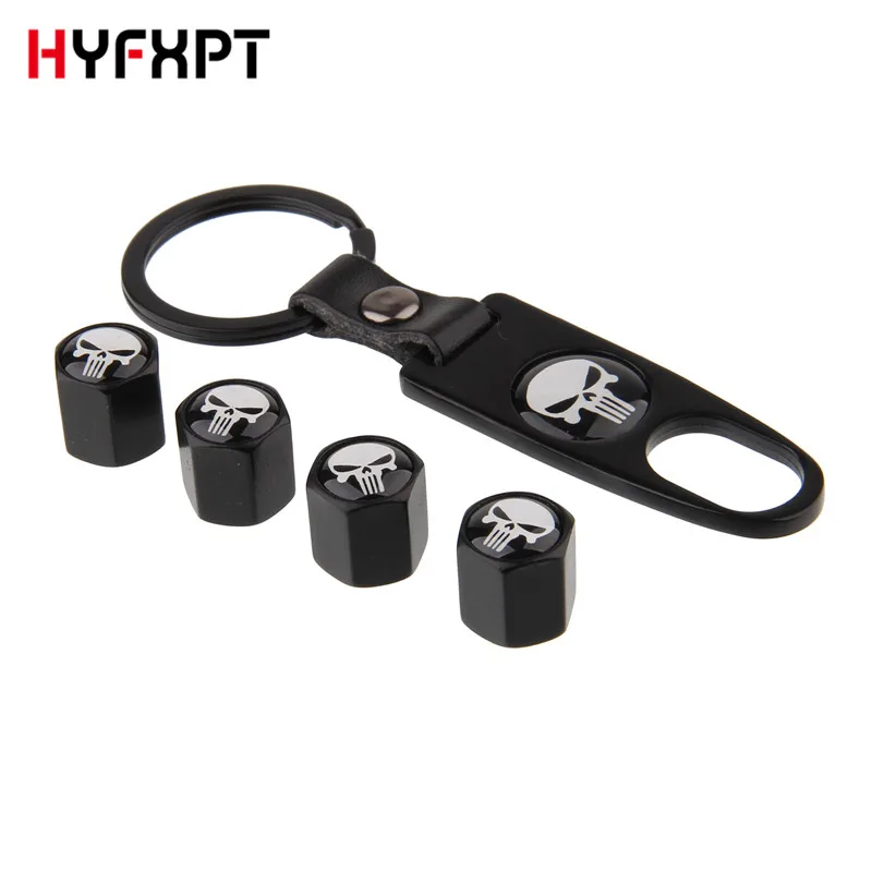 4Pcs Leather Key Chain Car Skull Logo Tire Valve Caps Motorcycle Bike Tyre Air Stems Cover External Accessories | Автомобили и