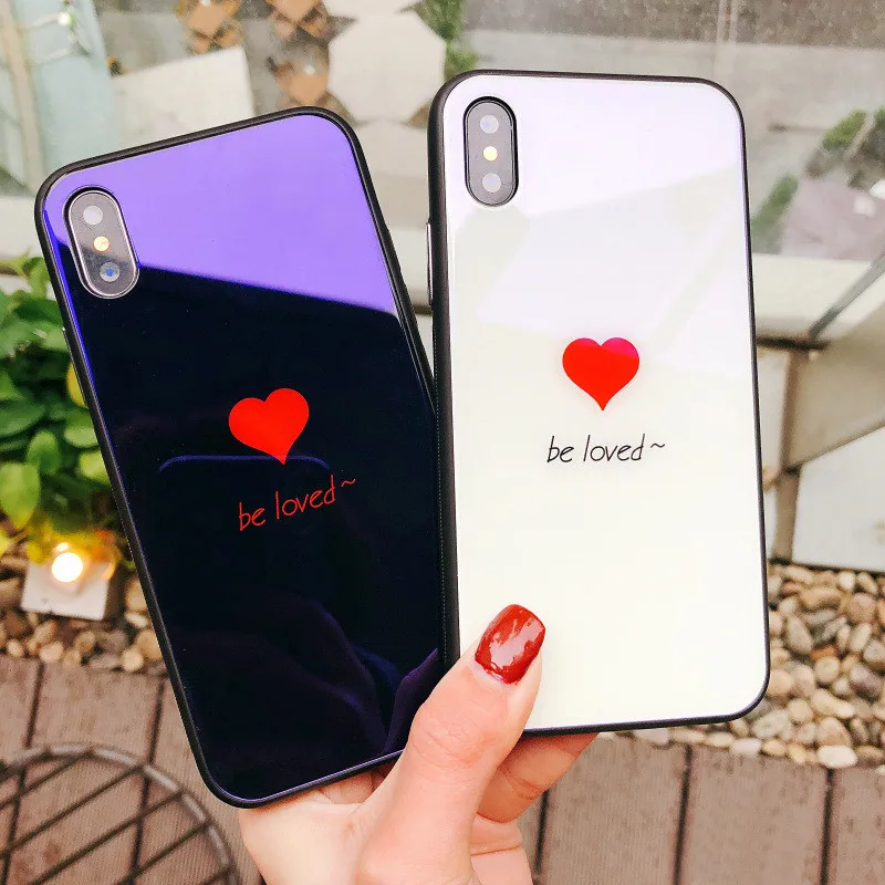 Tfshining Love Heart Tempered Glass Case For iPhone X Cute Bright Light Protective Back Cover Cases For iPhone 6 6s 7 8 Plus bag (3)