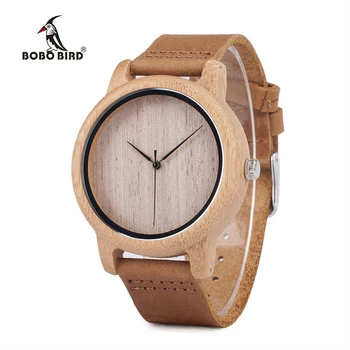 

BOBO BIRD L-A19 Women Bamboo Wooden Watch for Men Real Leather Strap Quartz Watch for Woman in Gift Box Accept OEM Dropshipping