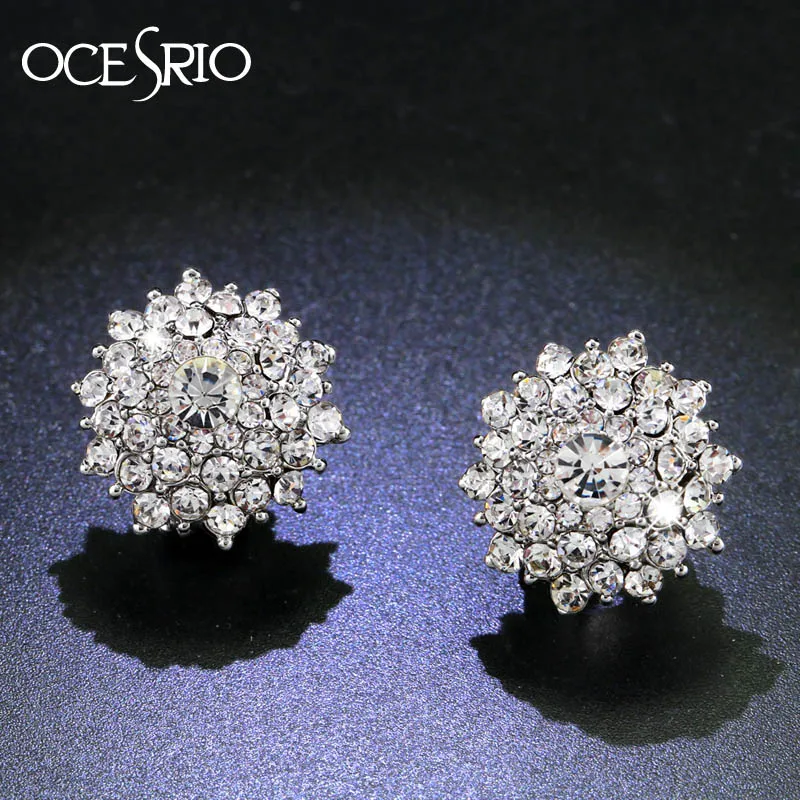 

OCESRIO Luxury Small Flower Clip On Earrings for girl Engagement Fashion Crystal Star Earrings Women Wedding Accessories ers-h14