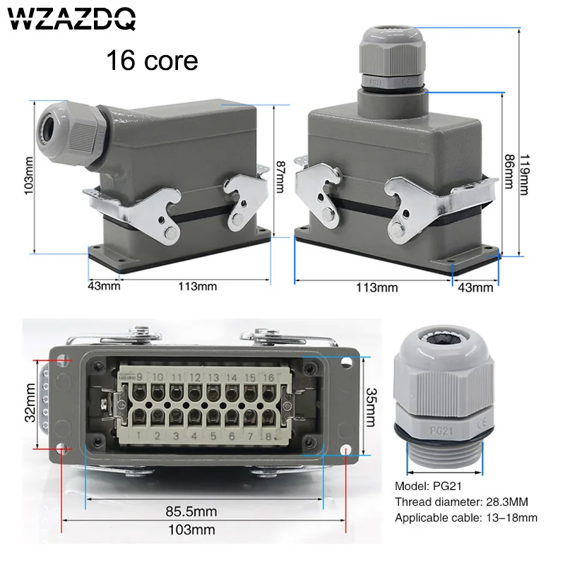 Прямоугольный сверхмощный разъем hdc-he-4/6/10/16/20/24/32/48 core водостойкий авиационный штекер верхней линии и боковой линии 16A