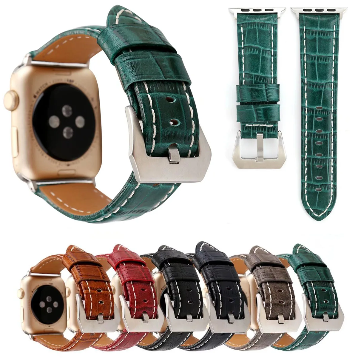 Ретро Стиль натуральная кожа крокодила ремешок для наручных часов Apple Watch iWatch