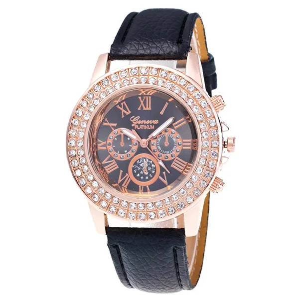 Лидер продаж, модные мужские и женские часы, роскошные часы с алмазным увеличительным стеклом, нарядные кварцевые часы для мужчин и женщин, известный бренд, наручные часы Saat - Цвет: Black