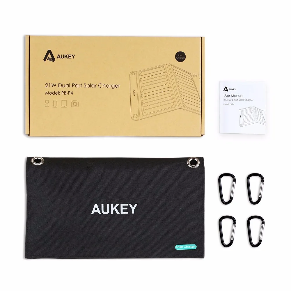 21 Вт AUKEY солнечное зарядное устройство с двойным USB портом складной портативная