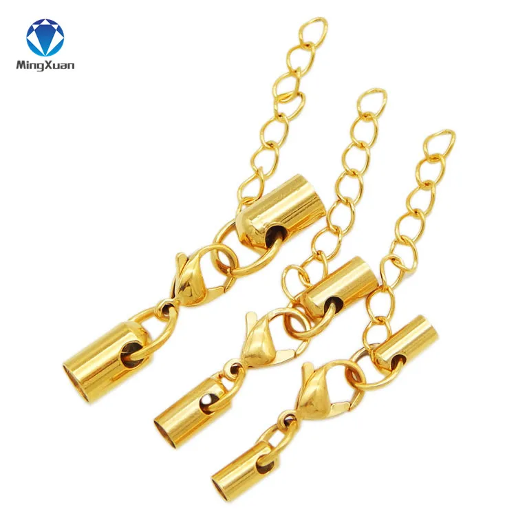 

5pcs/lot Hole 1-6mm Stainless Steel Round Leather Cord Ends Cap With Lobster Clasp Buckle and Extender Diy Jewelry Connectors