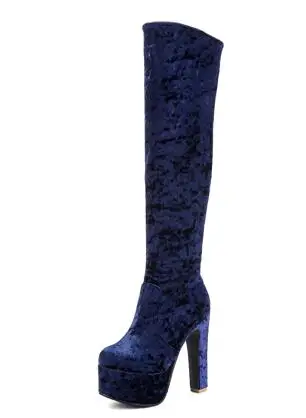 Arden Furtado/ г. Новая стильная женская обувь на платформе и высоком каблуке 14 см, модные сапоги до колена Большие размеры 40-48, маленький размер 31 - Цвет: blue