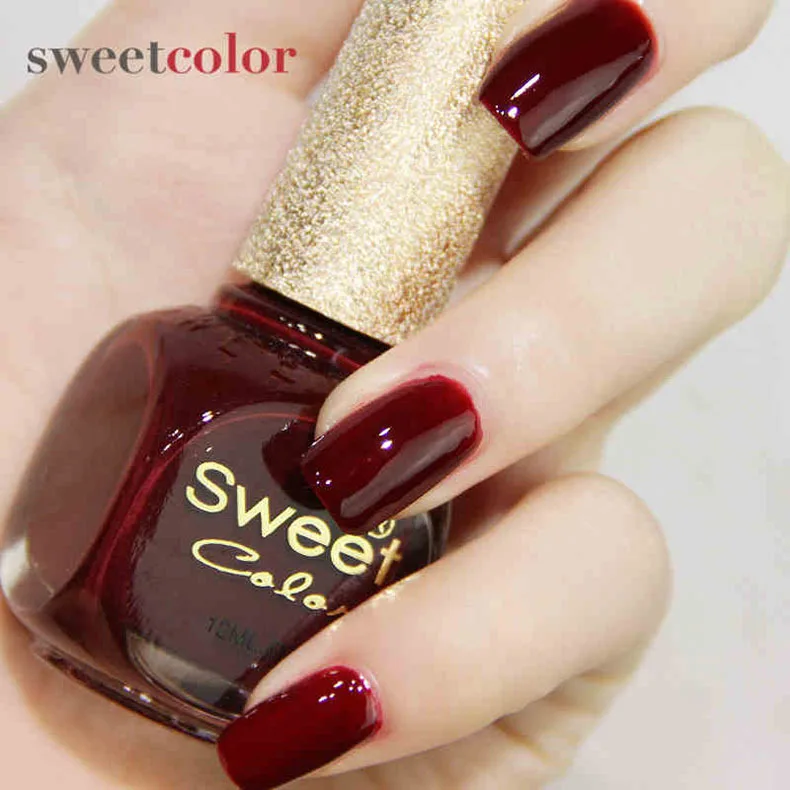 12ml Nontoxic Wine Red Color Nails Polish Quick Dry Nail Enamel