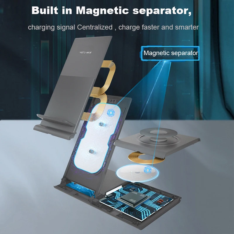 Qi магнитное Беспроводное зарядное устройство настольная станция для iPhone 8 XR Зарядка для samsung Galaxy Watch active Buds gear S2 S3 S4 Sport