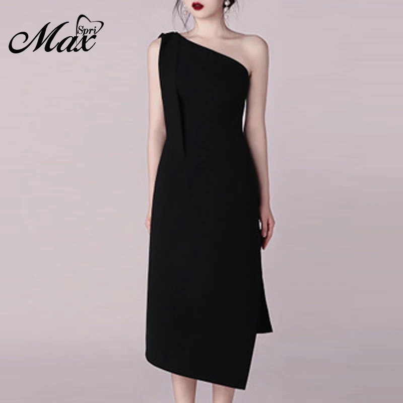 

Max Spri Women Black One Shoulder Party Dresses 2019 New Summer Slim Irregular Bodycon Dress Casual Fashion