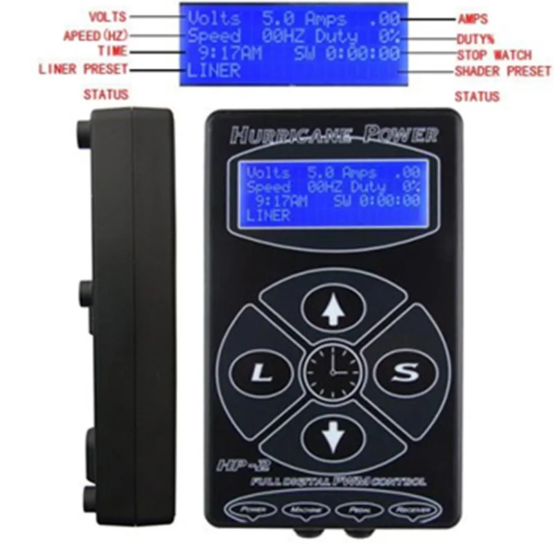 

Hot Hurricane complete Tattoo Power Supply Kit HP-2 digital LCD Display Dual Mode with Clip Cord & Foot Pedal Switch