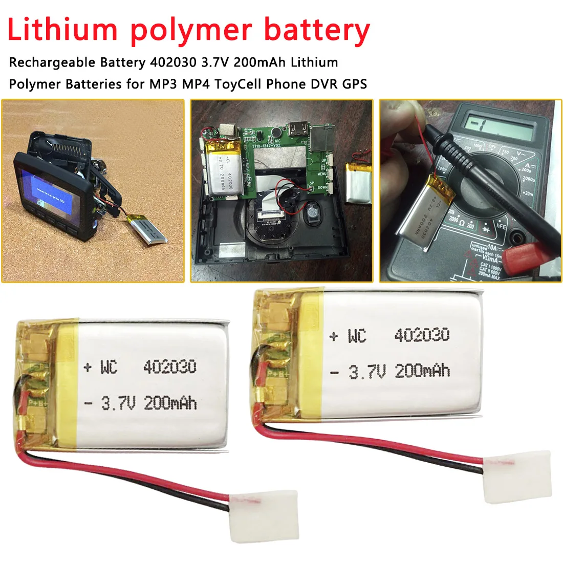 

200mAh 402030 3.7V lithium polymer battery, Bluetooth MP3 MP4 Smart Watch wireless card audio recorder Rechargeable Li-ion Cell