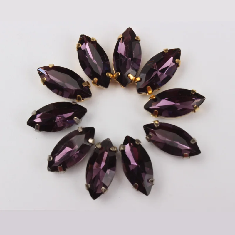 

100PCS shinning DK tanzanite Horse eye Sew Sew-On Rhinestones with Claw" K" silver /gold Glass Crystal Sew Stones For Wedding