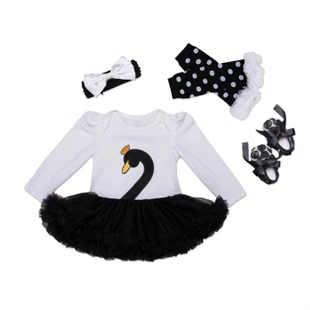 

Spring Fashion Baby Clothes New Swan Newborn Romper Do Beb Menia With Tutu Dress+Headband+Shoes+Legging 4pcs/set Baby Clothing