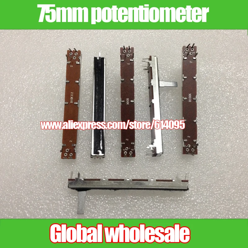 

1pcs SC6021 B10K B50K B100K Mixer Dual Channel Fader / 75mm Stereo Slide Push-pull Potentiometer B10K B50K B100K