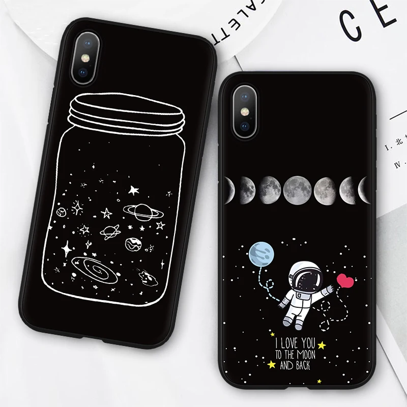 

Astronaut Space Case FOR iphone XR X Xs Max Cover For iphone 6 6s 7 8 Plus Black Soft TPU Case for iphone 10 5 5S SE Milky Way
