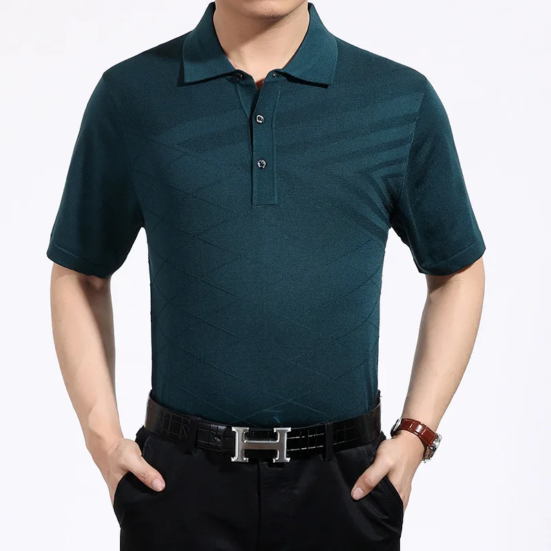 Лето, рубашка из натурального шелка с коротким рукавом, мужская деловая Свободная трикотажная рубашка