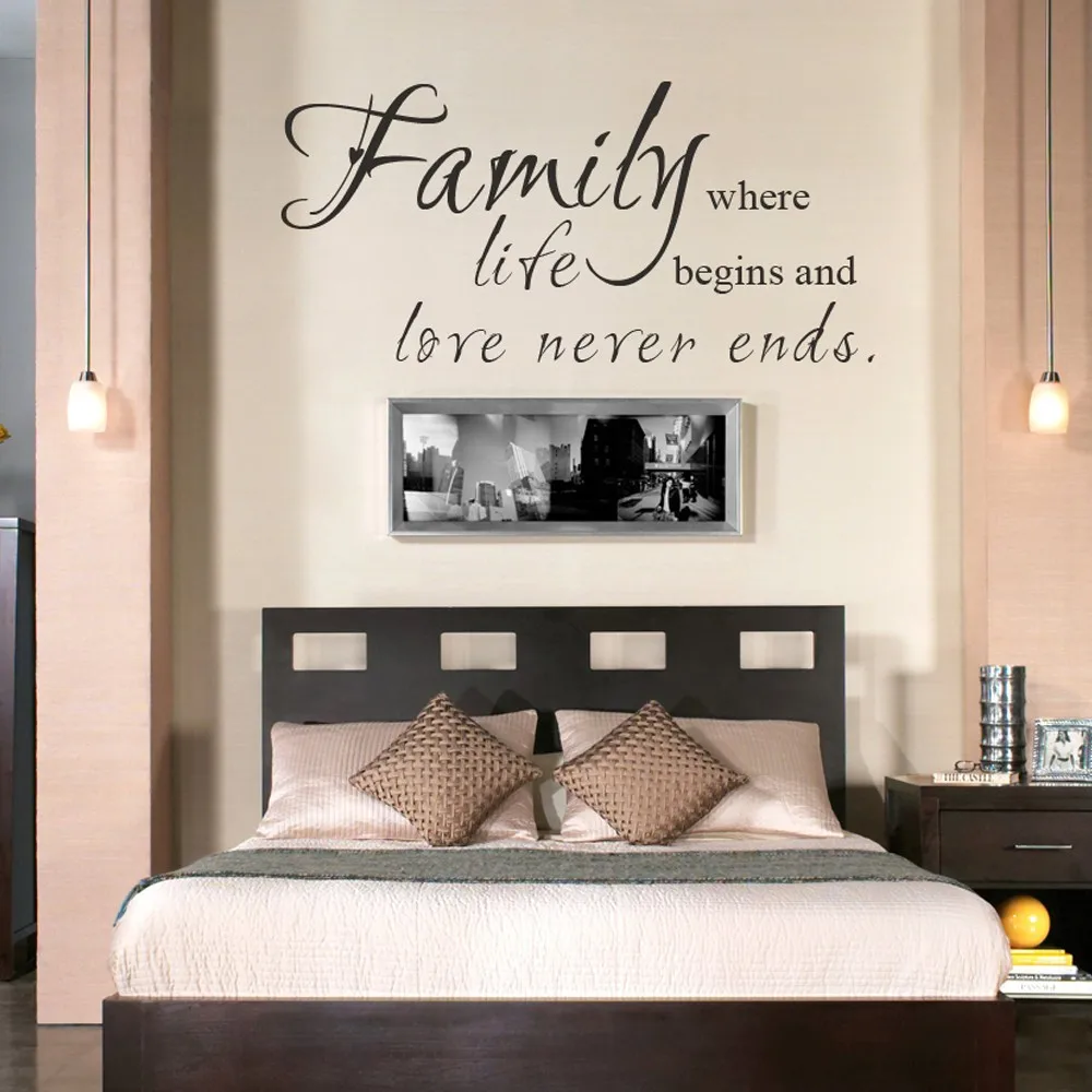 Family Where Life Begins Love Never Ends Family Wall Decal living room quote Love Life Sayings Home Decor 15" x 34"S in Wall Stickers from Home & Garden on