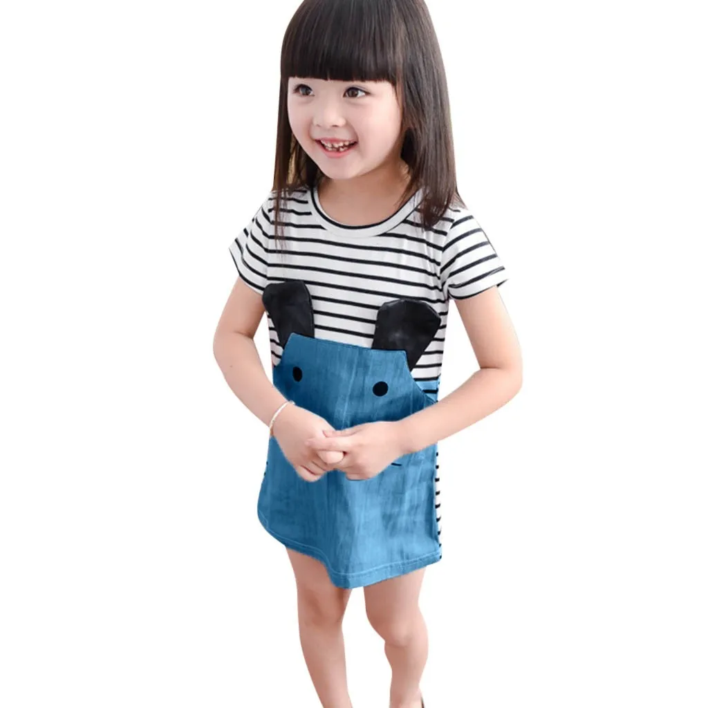 

Toddler Kids Dress Infant Baby Girls Cotton Casual Outfits Short Sleeve Stripe Printed Cartoon Mouse Dress Children Soft Clothes