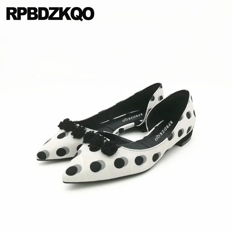 

black and white suede unique floral sandals flower ladies beautiful flats shoes pointed toe pink brand polka dot women slip on