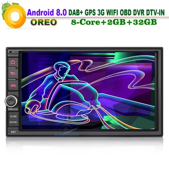 

2 Din 7"Universal DAB+ Sat Navi Android 8.0 Autoradio GPS MP3 WiFi OBD2 DVB-T2 DVR 3G USB Bluetooth DTV-IN 3G RDS Car Stereo