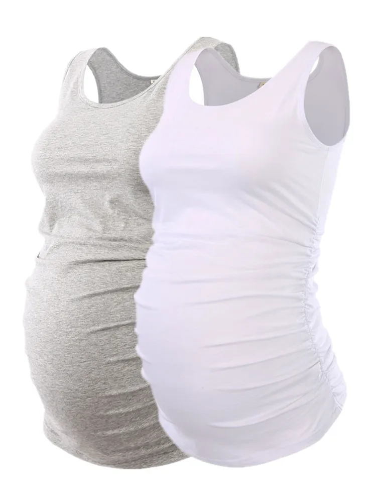

Maternity Basic Tank Top Mama Clothes Neck Sleeveless Tops Women's Solid Side Ruching Vest