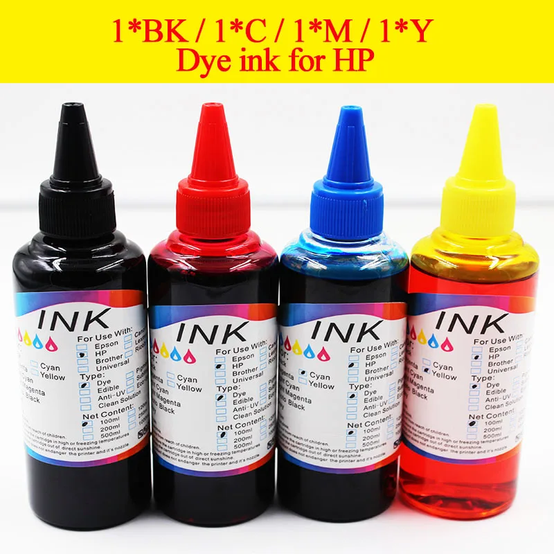 4color/set 100ML BK/C/M/Y dye ink for HP Refill kit Dye ink for HP