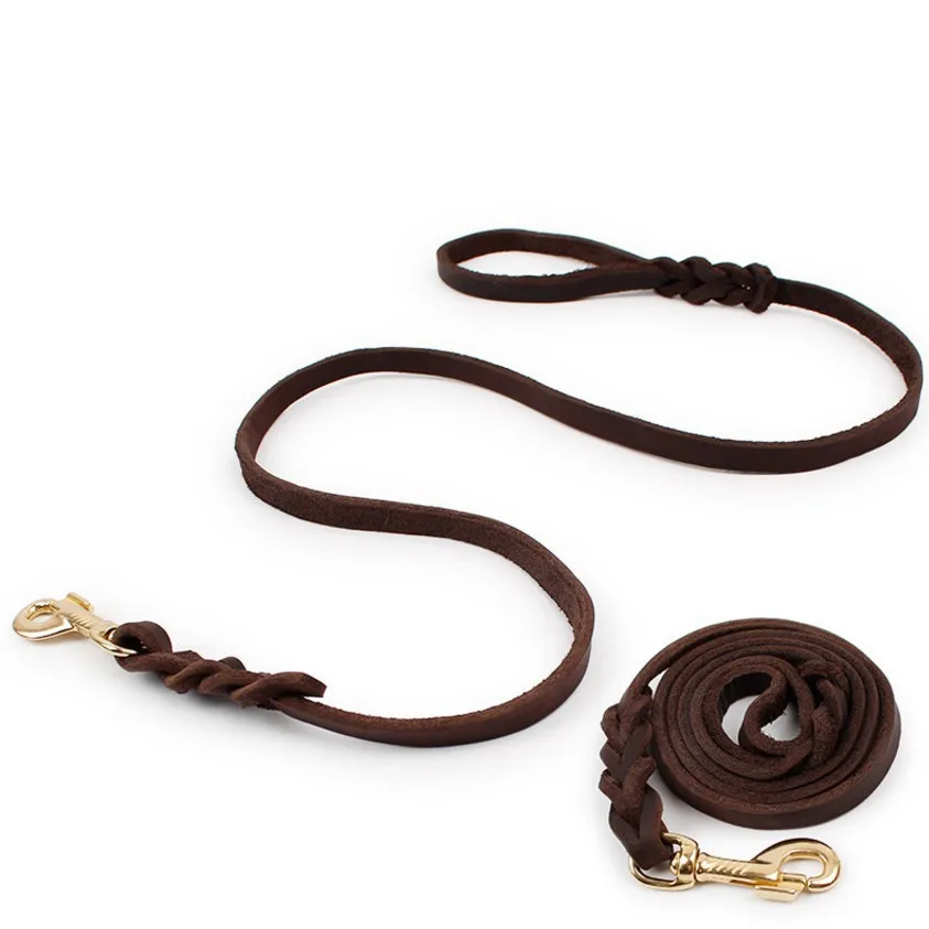 Dog Traction rope Traction belt Pet Collars Harnesses Leads Lengthened Genuine Leather Rope