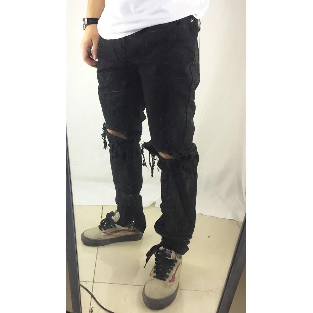 VFIVEUNFOUR 2019 Men Casual Slim Jeans Vintage Damaged Knee Denim Jeans Elastic High Street Hole ankle zipper cool Slim Jeans 