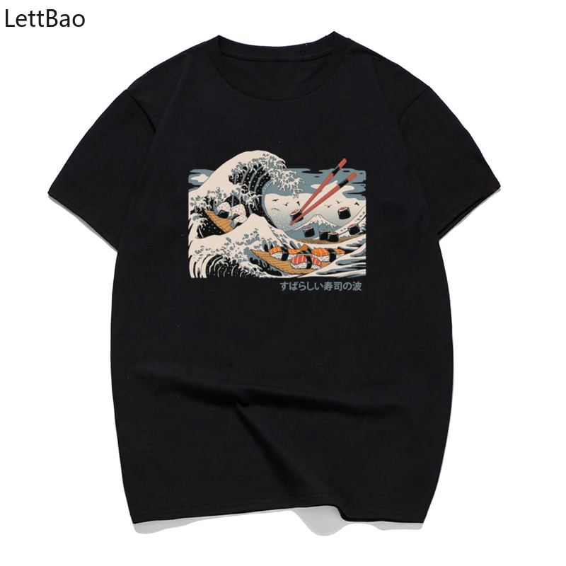 

THE GREAT SUSHI WAVE SHIRT MENS Japan Cartoon Clothing Funny T Shirts Short Sleeve Classic Harajuku Camisetas Summer Men T Shirt