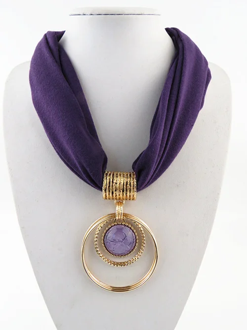 Новая мода круговой сплав кулон воротник полиэстер леди ювелирные изделия шарф трехмерный шарф ожерелье - Цвет: Purple
