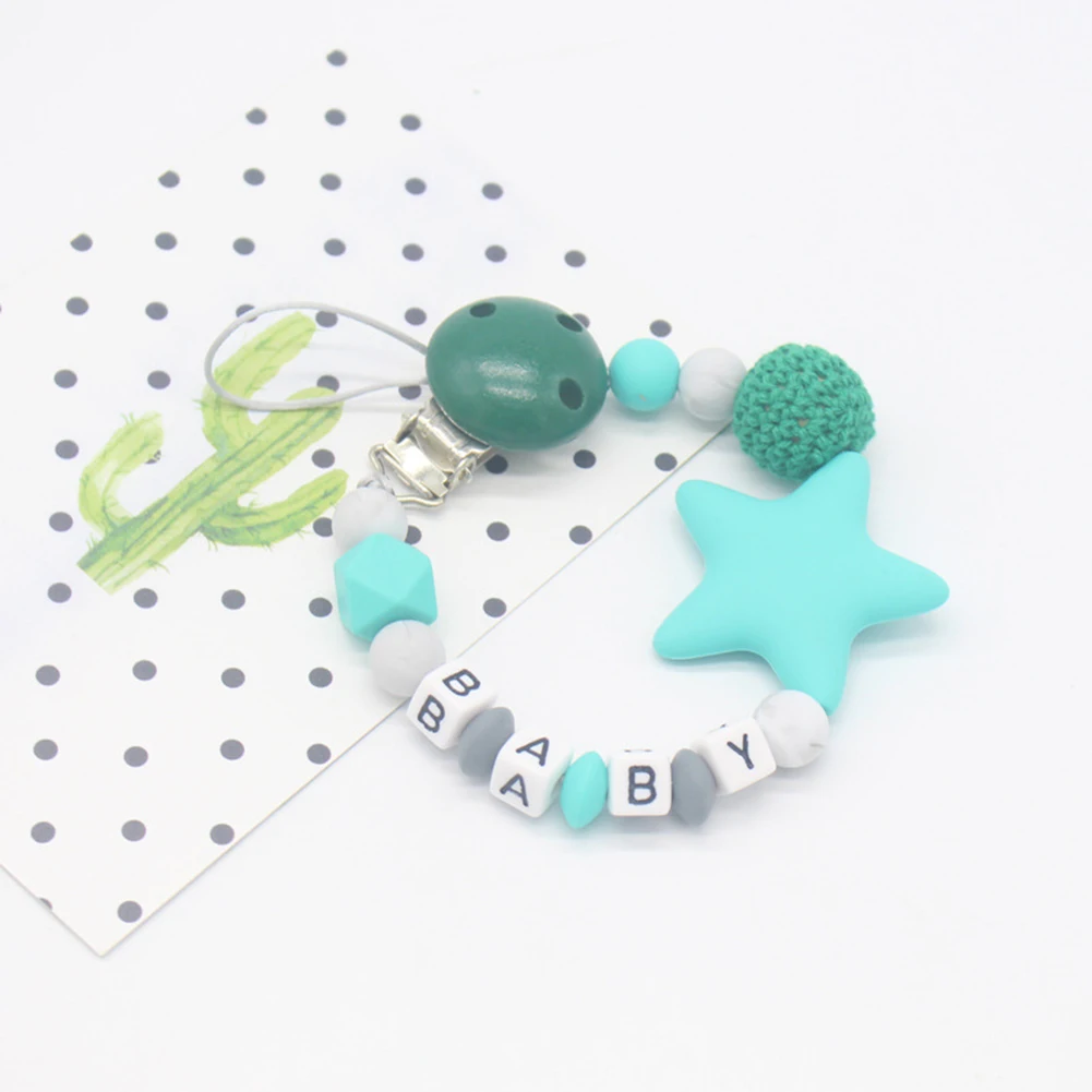 Baby Pacifier Clip Anti-chain Infant Pacifier Chain Toy Infant Silicone Beads Teether Holder - Цвет: dark-green