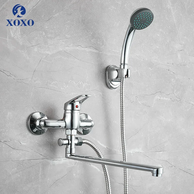 30cm Outlet Pipe Bathtub Shower Faucet Chrome with Shower Head Bathroom Cold and Hot Water Mixer Tap HB003