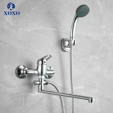 30cm Outlet Pipe Bathtub Shower Faucet Chrome with Shower Head Bathroom Cold and Hot Water Mixer Tap HB003