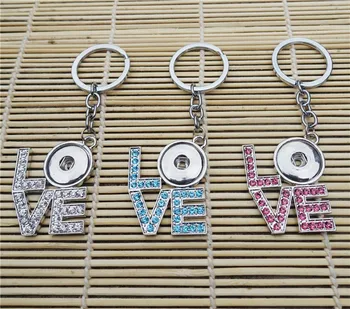 

Rhinestone Letters Love Keychain Metal 18mm Snap Buttons Keyrings Jewelry 12pcs/lot Mix Colors