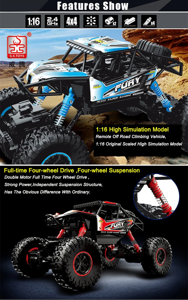 S. X. TOYS Радиоуправляемая машина 4WD 2,4G модель дистанционного управления скалолазание автомобиль масштаб 1:16 ралли ударопрочный автомобиль багги высокая скорость внедорожник игрушки