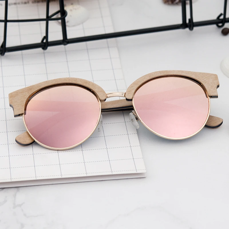 BOBO BIRD Women Sunglasses Polarized Wood Sun Glasses Retro Pink Gold Lens Glasses UV400 Gafas de sol