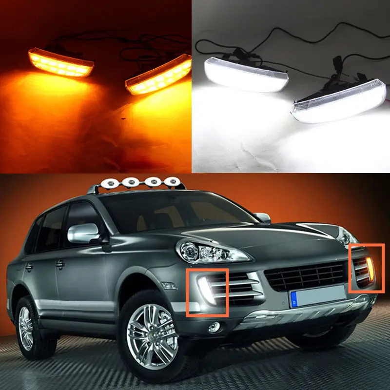 2*LED Daytime Running Light DRL Turn Yellow Signal for Porsche Cayanne 2008 2011in Body Kits