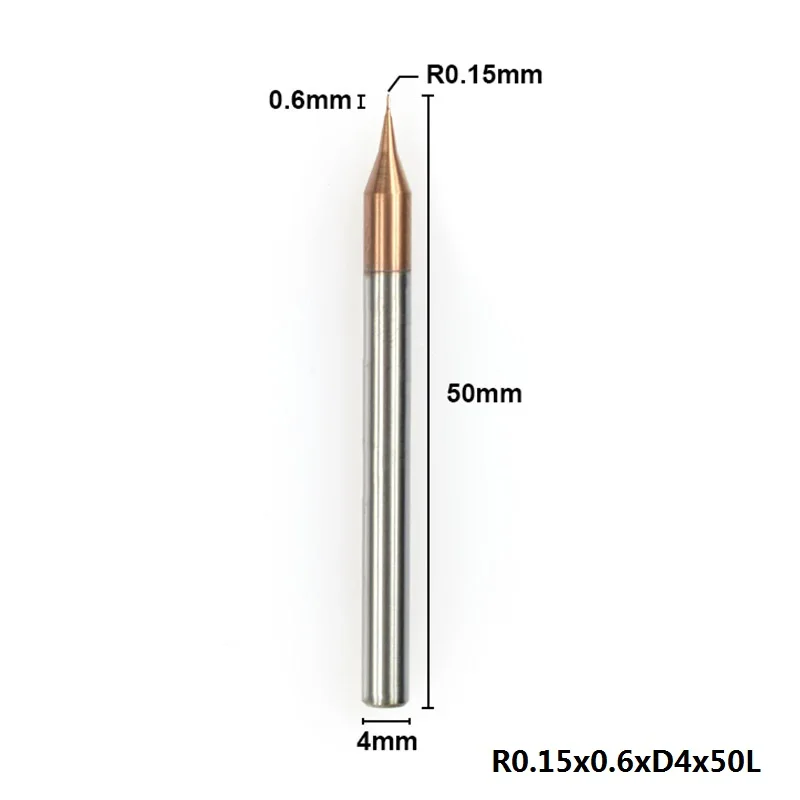 1 шт. 0,1-0,45 мм микро сферическая Концевая фреза 2 флейты Вольфрамовая сталь ЧПУ фреза с покрытием TiCN фреза - Длина режущей кромки: R0.15xD4x50L